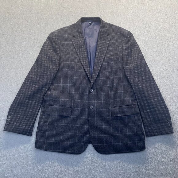 Jos A Bank Coat Men's 44R Wool Houdnstooth Plaid Two Button - Picture 1 of 11